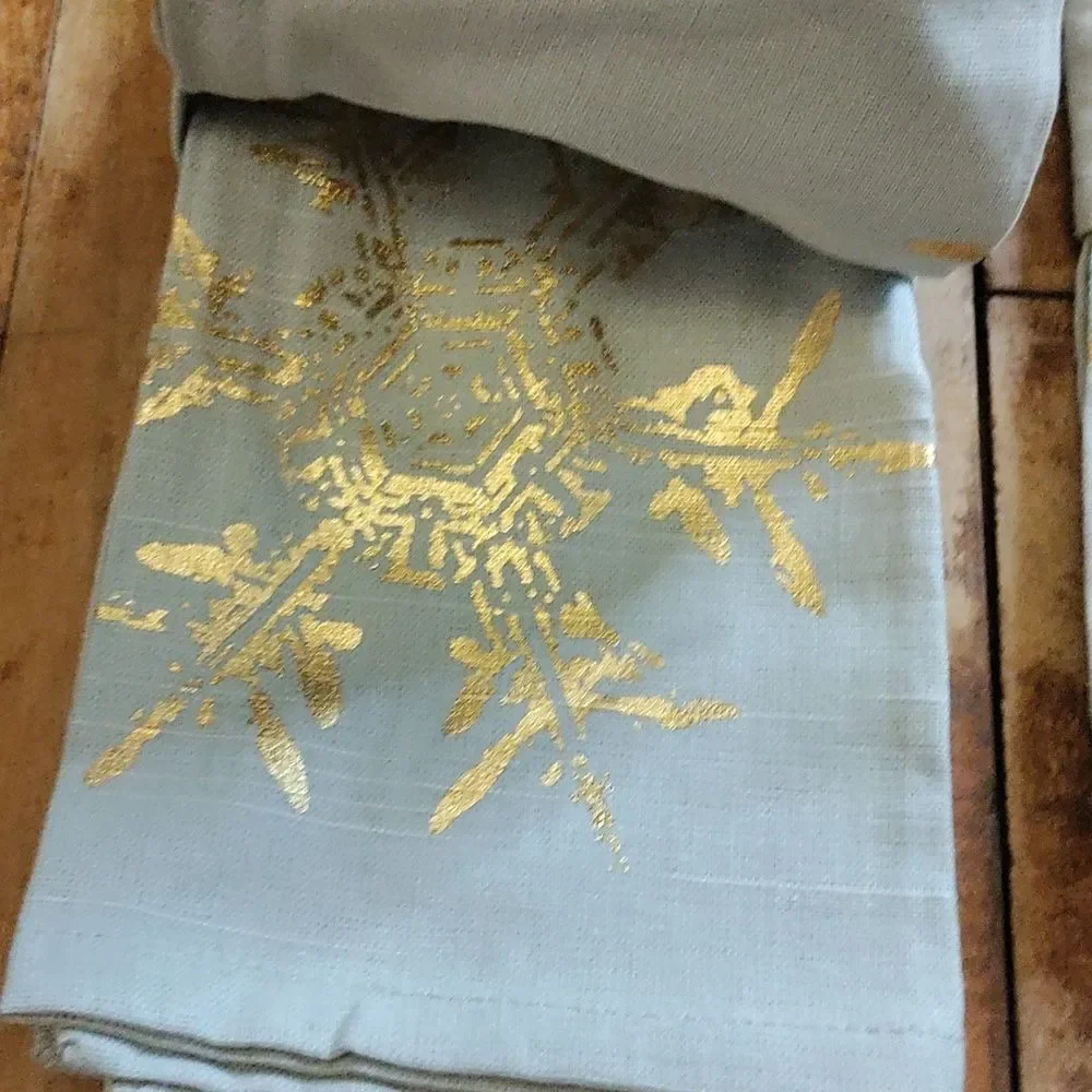 Threshold Gray Napkins with Gold Snowflake Design Christmas Holiday Cotton